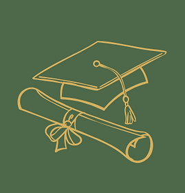 A hand drawn graduation cap and diploma represent our education and employment services