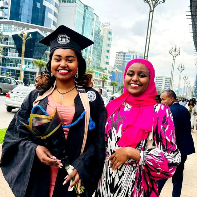 Balami, left, with college friend