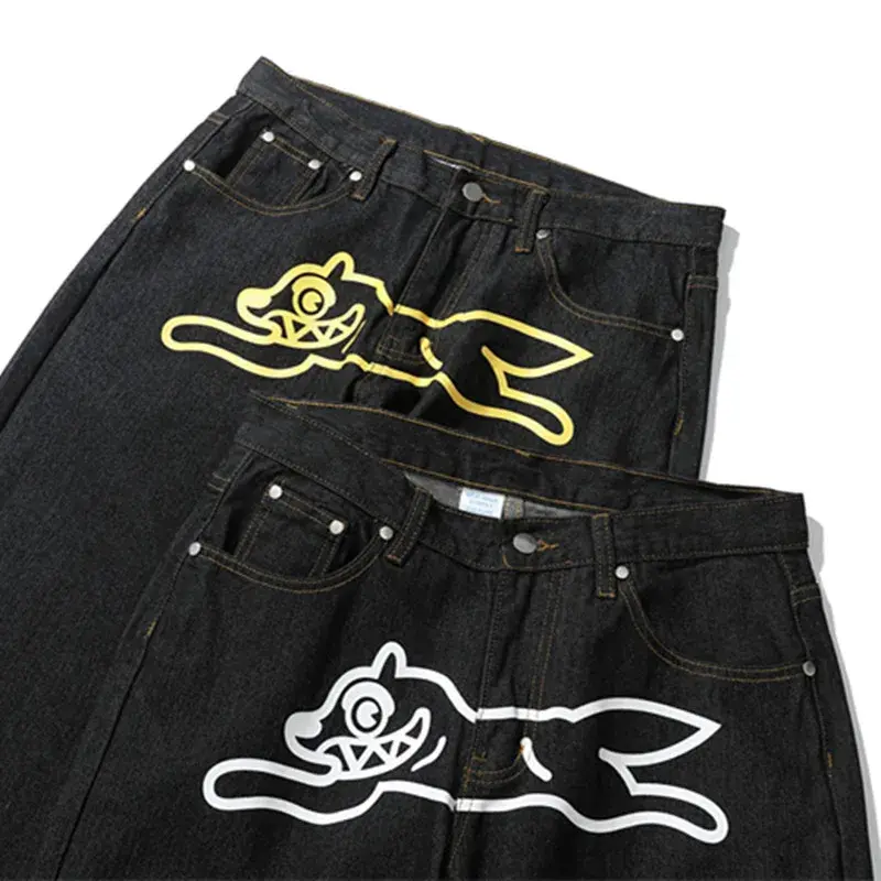 Thumbnail: Streetwear Dog Print Baggy Jeans – Y2K Hip Hop Loose Fit Denim