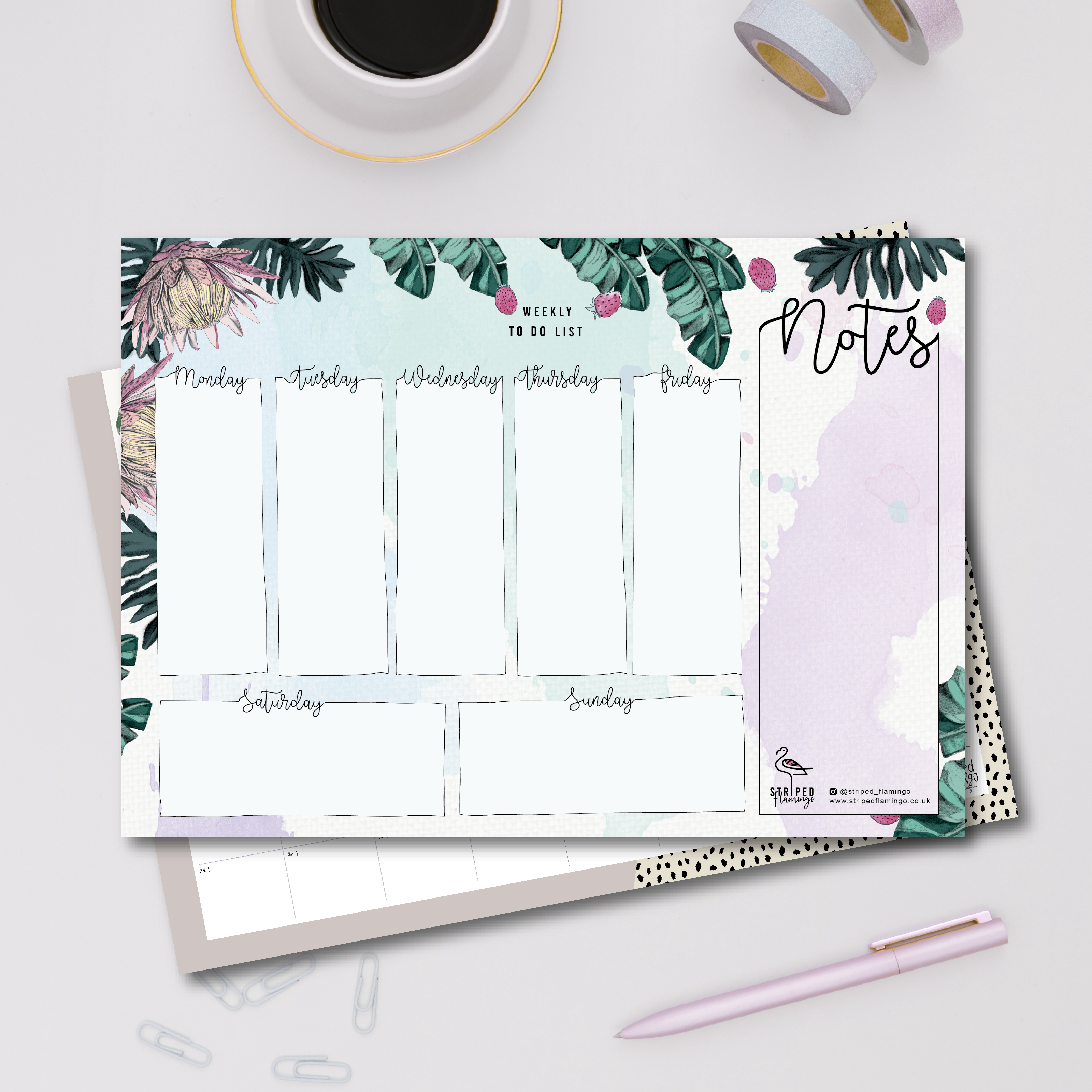 Weekly Protea Desk Planner & Daily Notepad | Meal Planner | School Planner