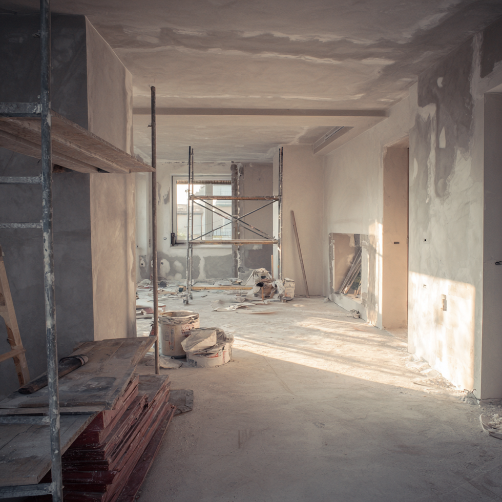Interior renovation of a room with construction materials, Remodeling Main Floor.
