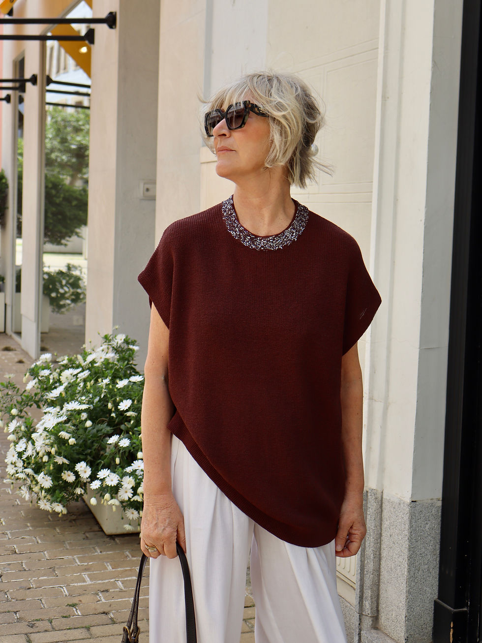 Miniatura: Jersey cuello lentejuelas marrón