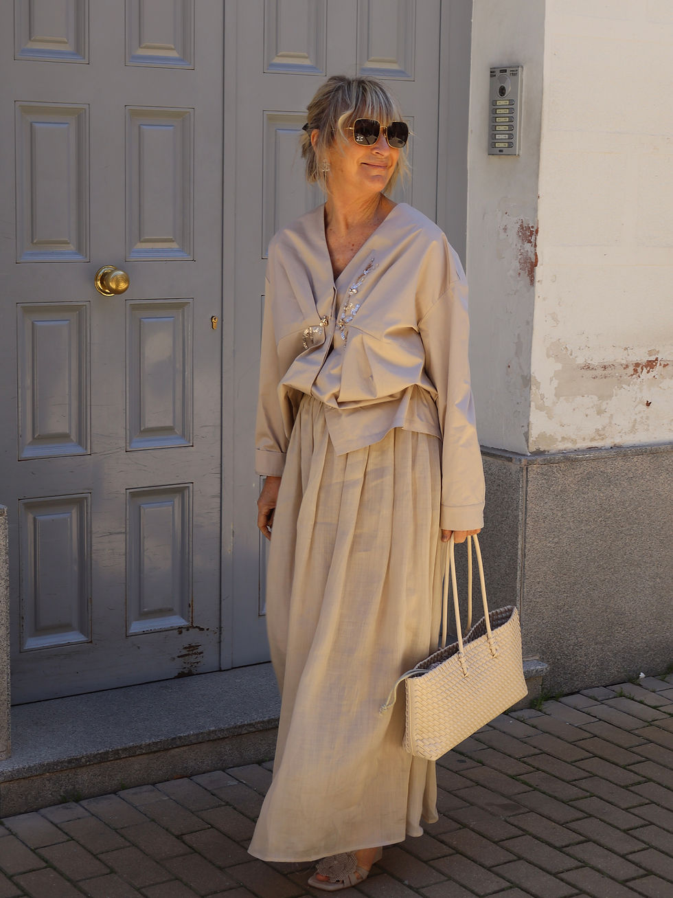 Miniatura: Camisa algodón apliques beige