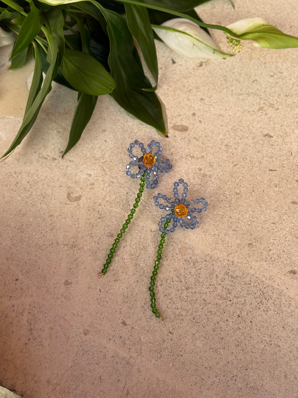 Miniatura: Pendientes flor cuentas