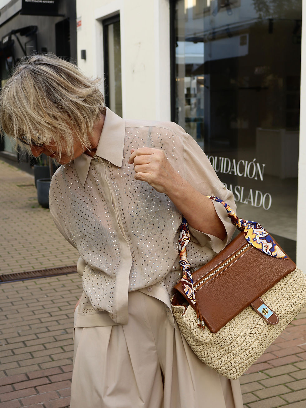 Miniatura: Bolso rafia solapa piel