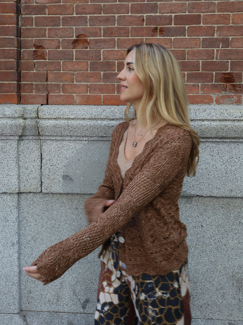 Miniatura: Chaqueta punto calada lurex marrón