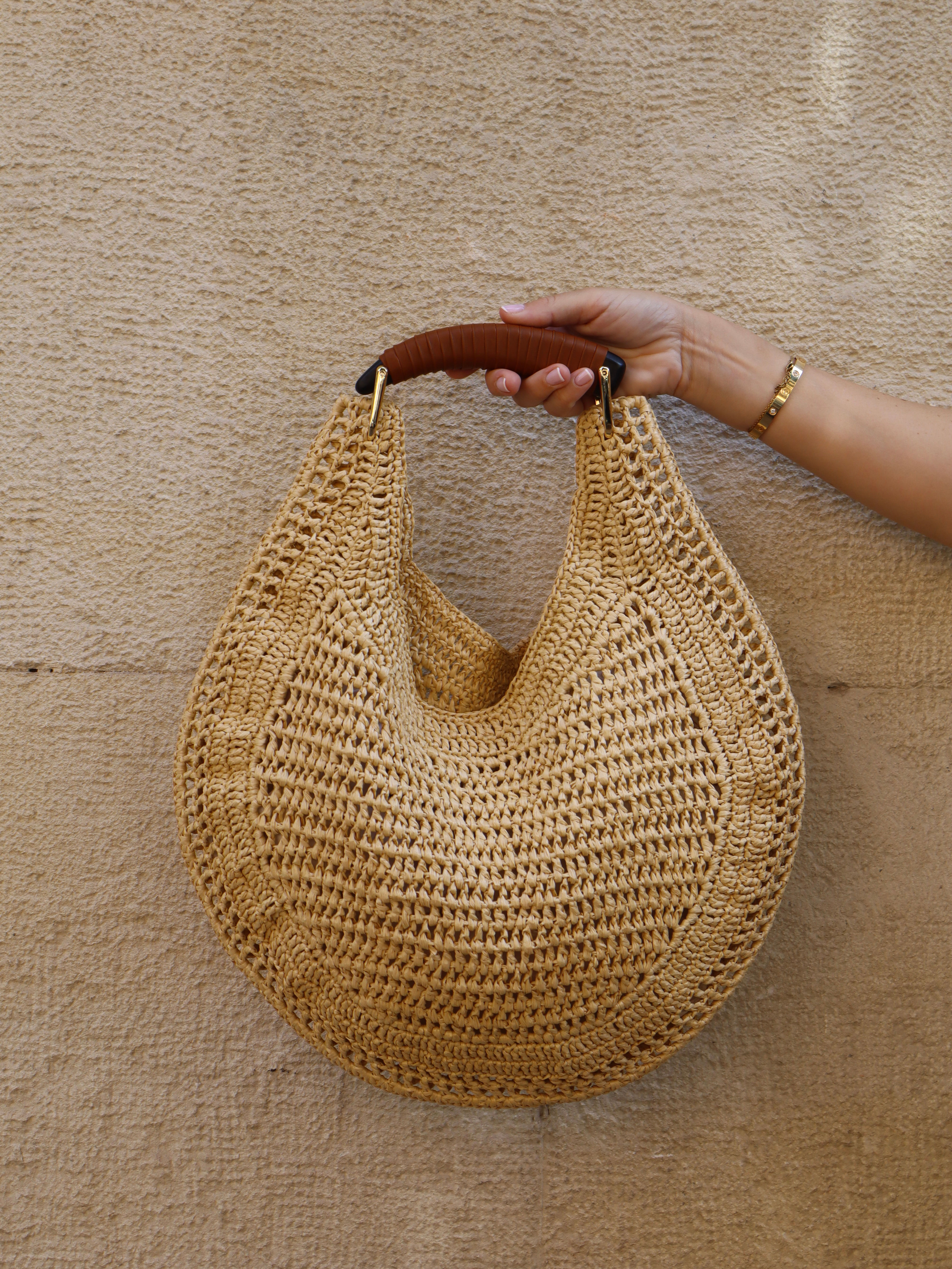 Bolso redondo asa grande natural