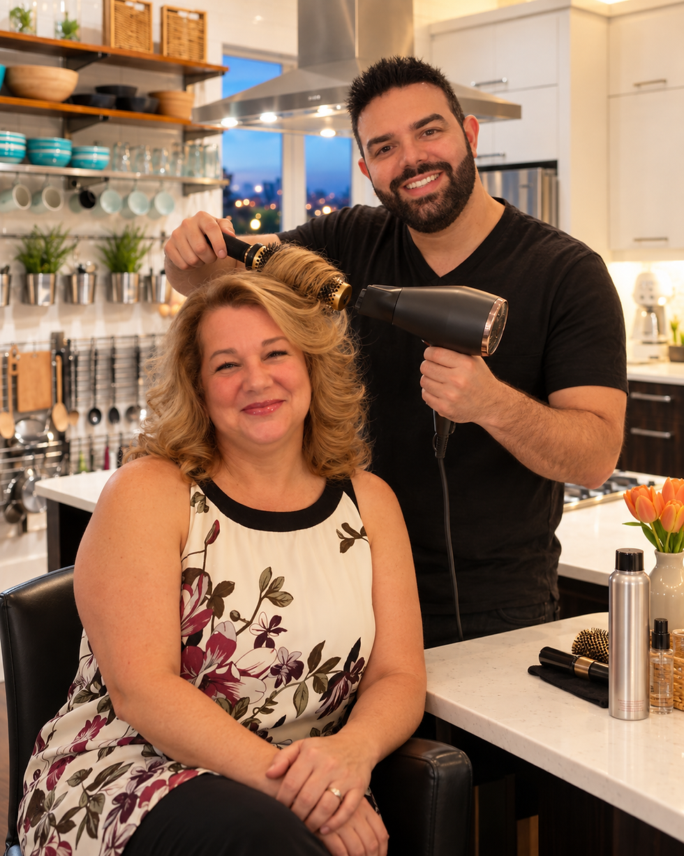 Seacliff Concierge hair stylist styling a client's hair