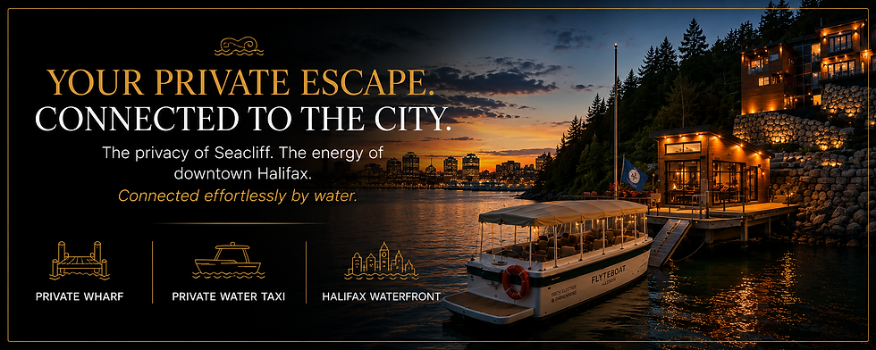 Seacliff Halifax vacation rental with water taxi at private wharf