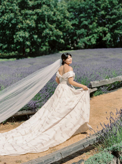 Beautiful Bridal Wedding Photos in The Lavender Field at Bilston Creek Farm, Exclusive Wedding Venue, in Victoria, BC