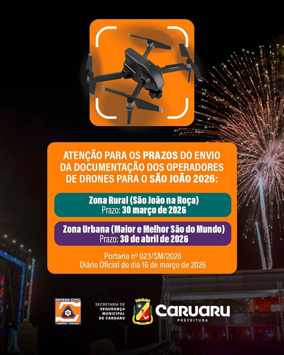 São João 2026: prazos para autorização de drones em Caruaru já estão em vigor