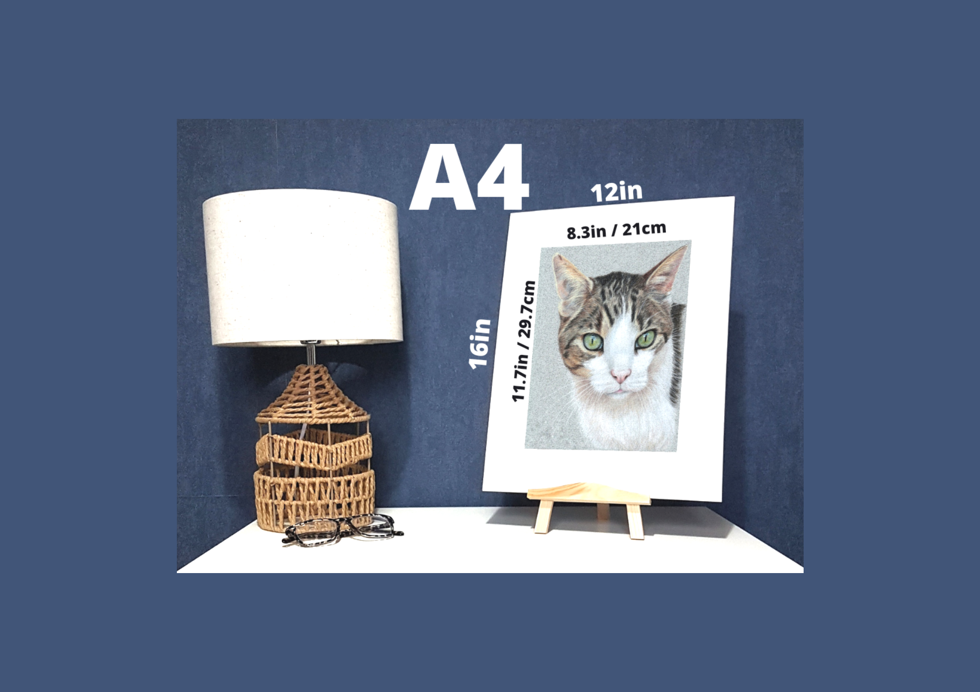 Example of A4 pet portrait to show size