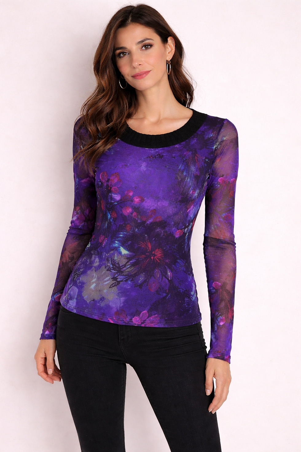 Maglia retina stampa fucsia Angelo Marani con lavorazione