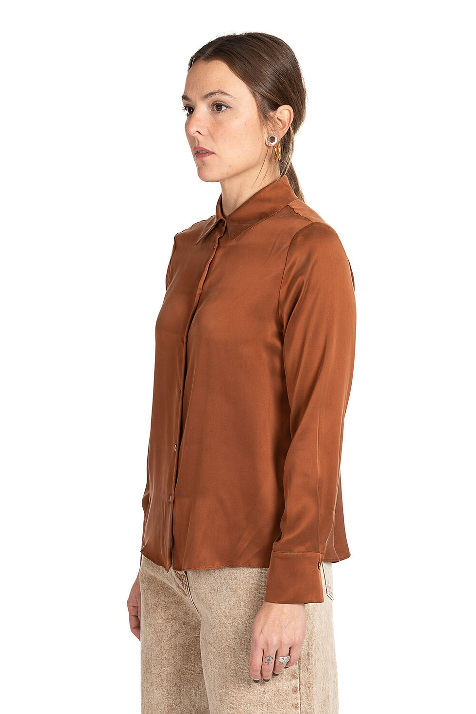 Camicia seta cognac Diana Gallesi laterale
