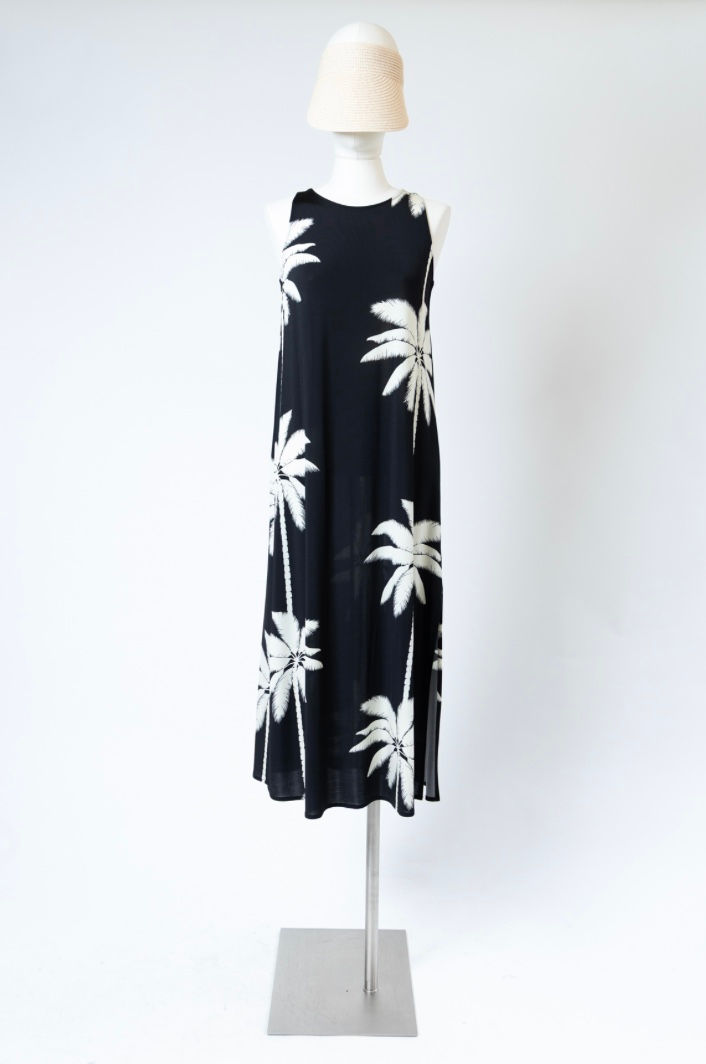 Abito nero stampa palme 1-One dettaglio