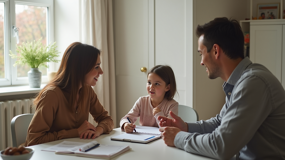 High angle view of a nanny agency consultation with a family