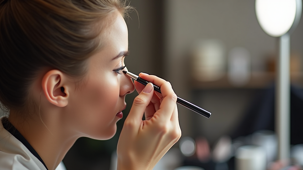 Close-up view of a beauty studio setup with eyebrow tools