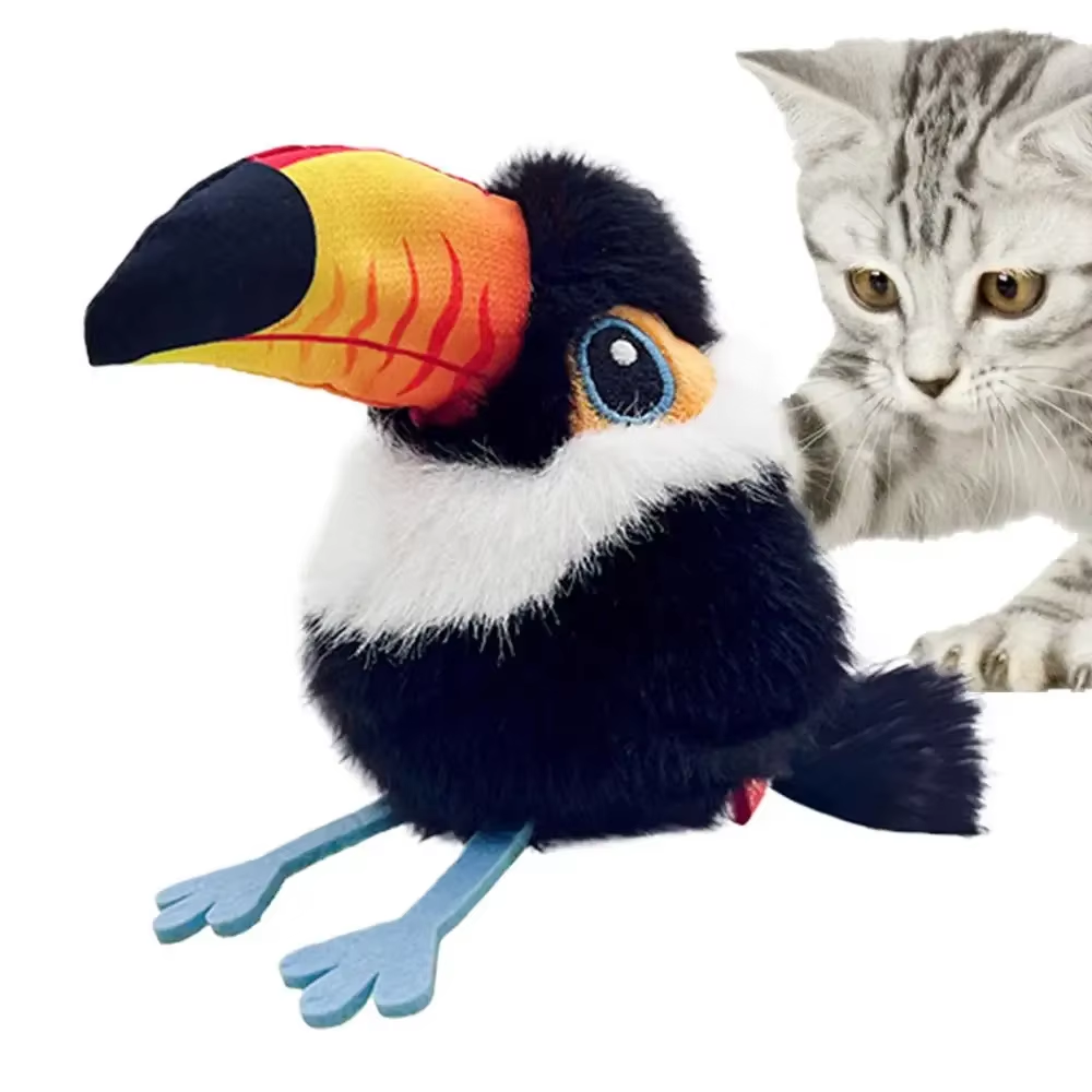 Interactive Flapping Chirping Bird Cat Toy USB Rechargeable Touch Claw Activated