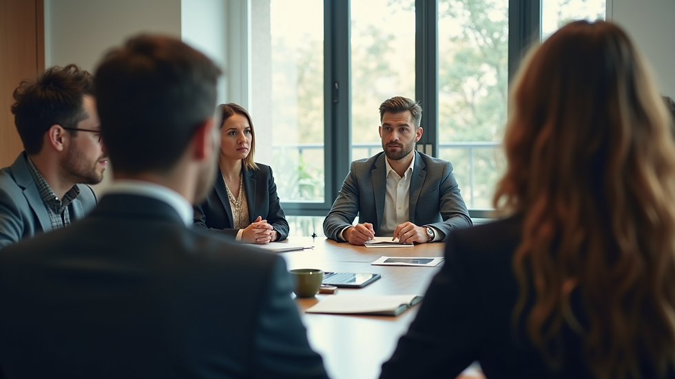 Eye-level view of a conference room with academic professionals engaged in discussion
