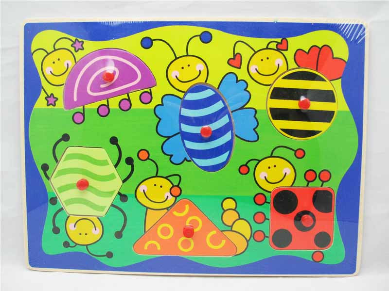 Wooden Puzzle w-handle - Shape Bugs