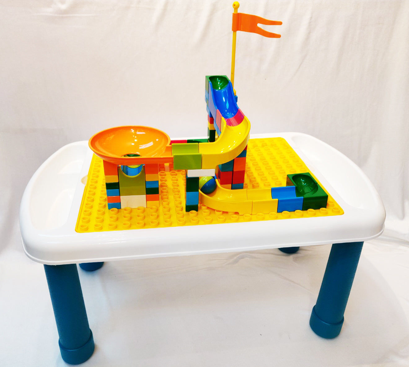 Multi-functional Study Blocks Desk w/Marble Run Building Blocks 75pcs