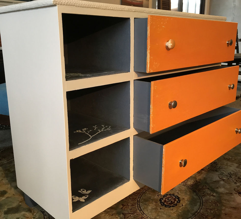 Thumbnail: Orange, Grey and White Wood Dresser or Sideboard