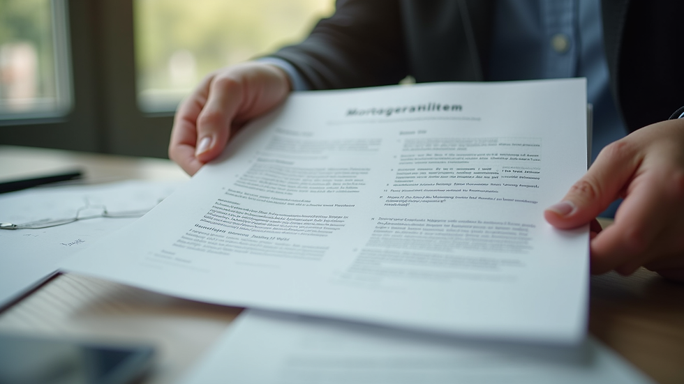 Close-up view of hands holding German mortgage documents