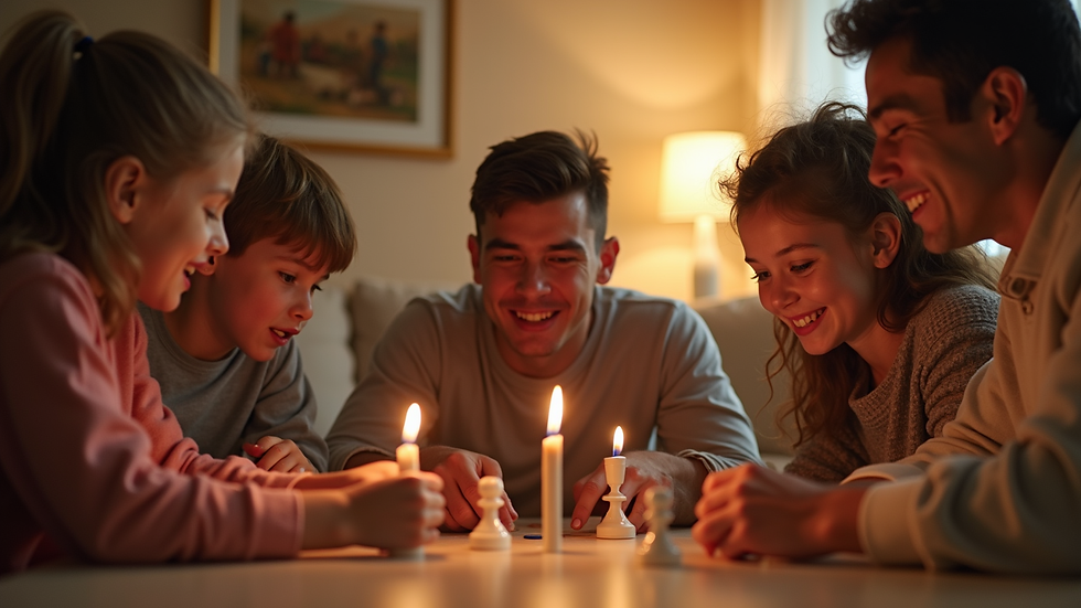 Eye-level view of a family engaging in a fun game night at home
