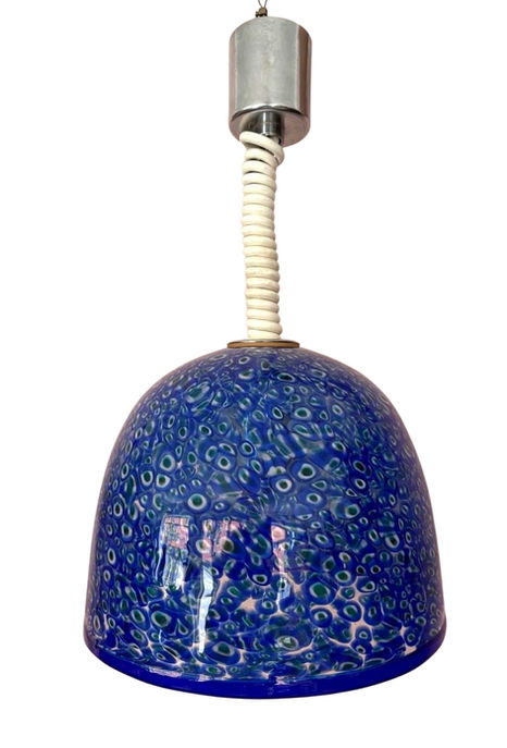 Muranoglas-Pendelleuchte „Neverino“ von Gae Aulenti für Vistosi, 1970er, in diversen Blautönen.
