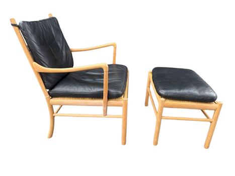 Ole Wanscher Colonial Chair mit Ottomane von Carl Hansen & Søn, dänisches Designklassiker Set.