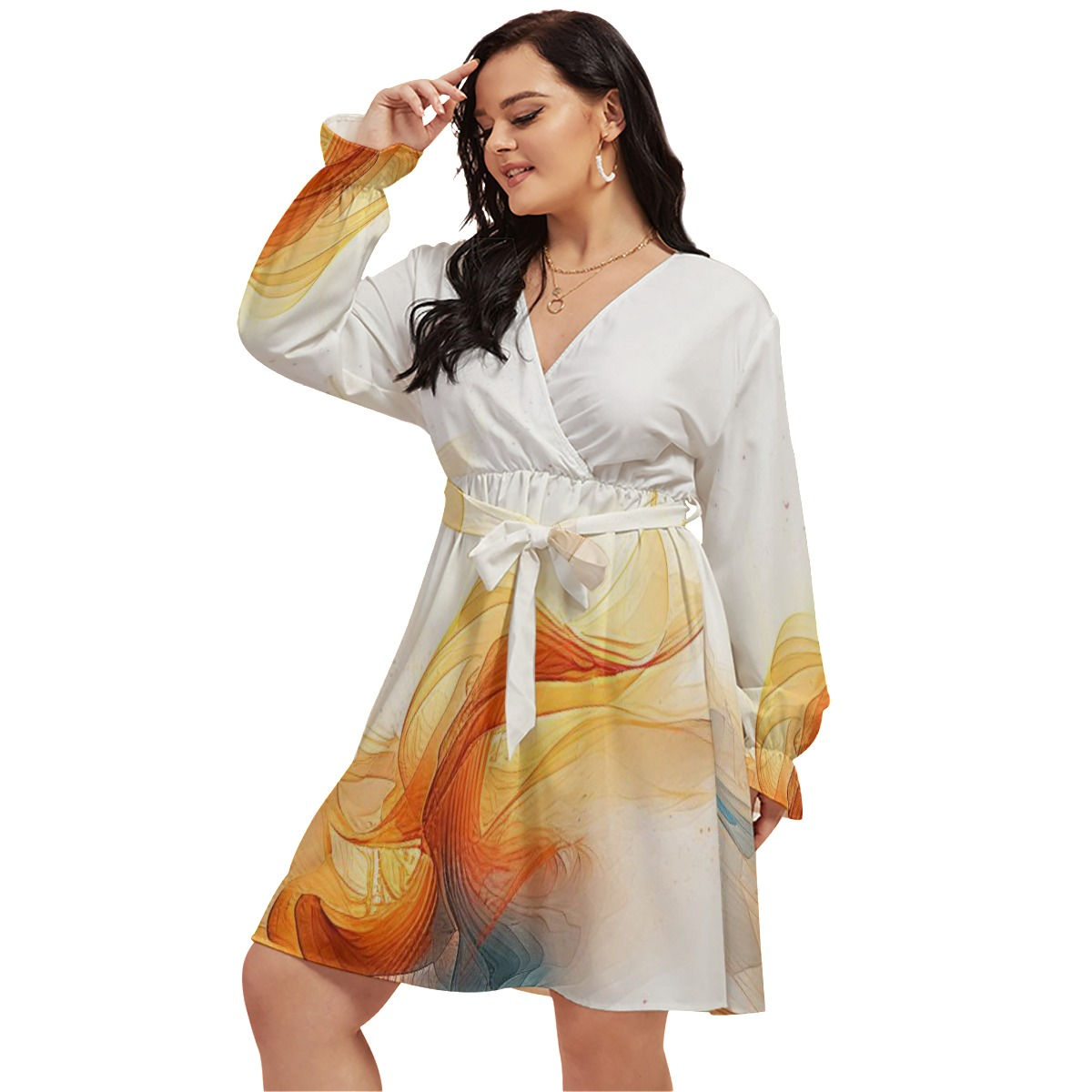 T- Shir Abstract Earth Tones on White Blouse (xs-X4)