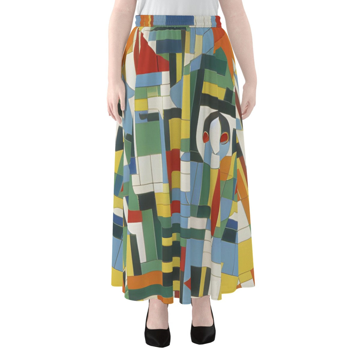 Abstract Lines w Colors Chiffon Skirt With Lining ( 2)