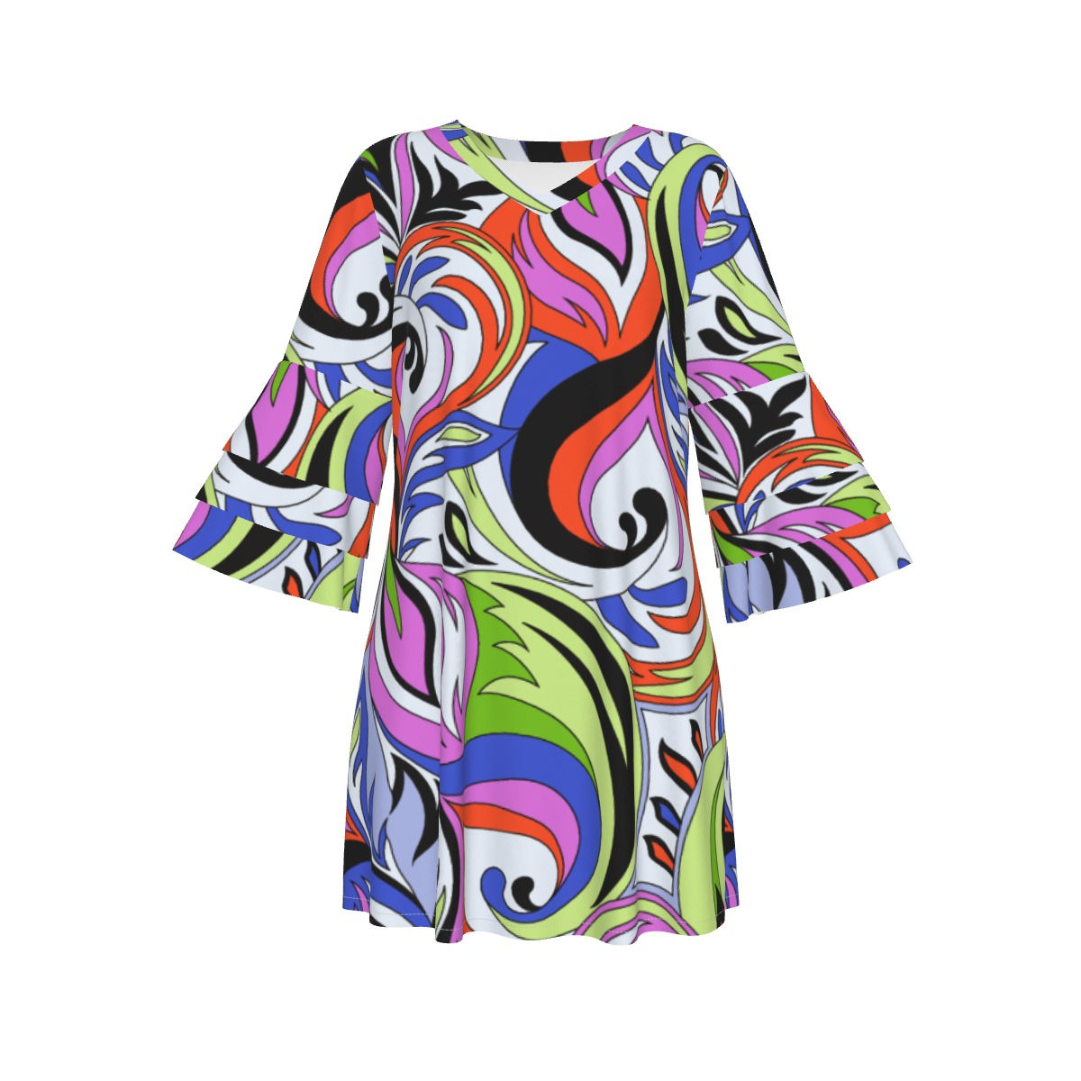 Vibrant Colored Stacked Ruffle Sleeve Blouse