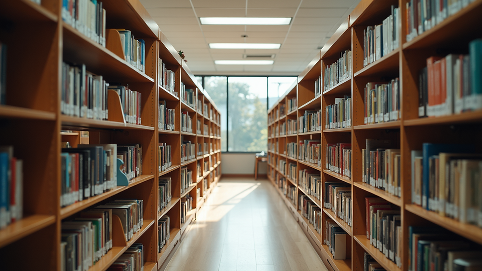 High angle view of a community library with educational resources