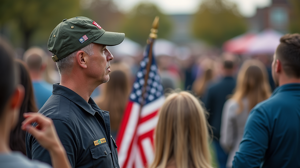 High angle view of a community event promoting awareness for veterans