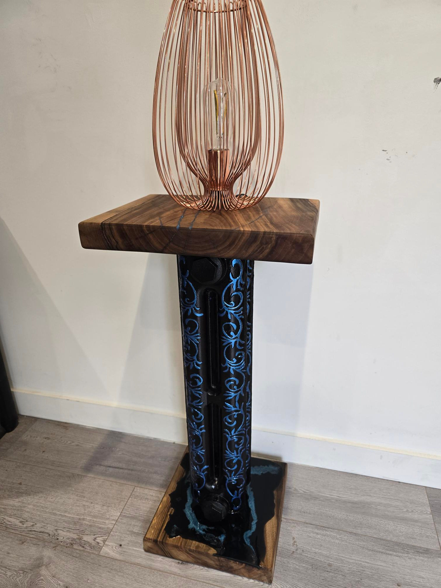 One of a Kind Walnut & Cast Iron lamp display stand