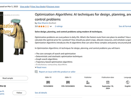 New Optimization Book, Sep 2024 - Optimization Algorithms: AI Techniques for design, planning, and control problems