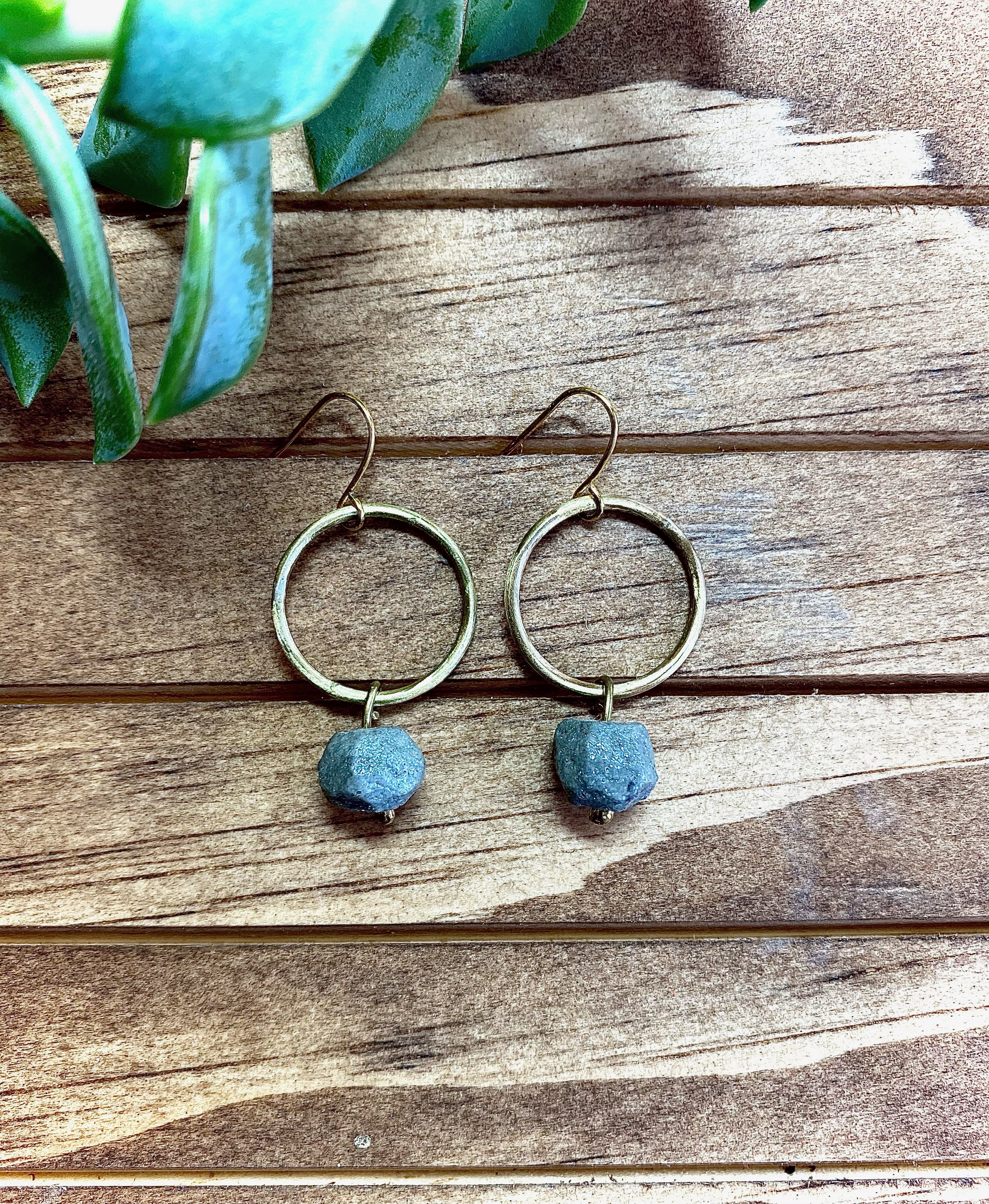 Stone Paper Nugget & Brass Earring