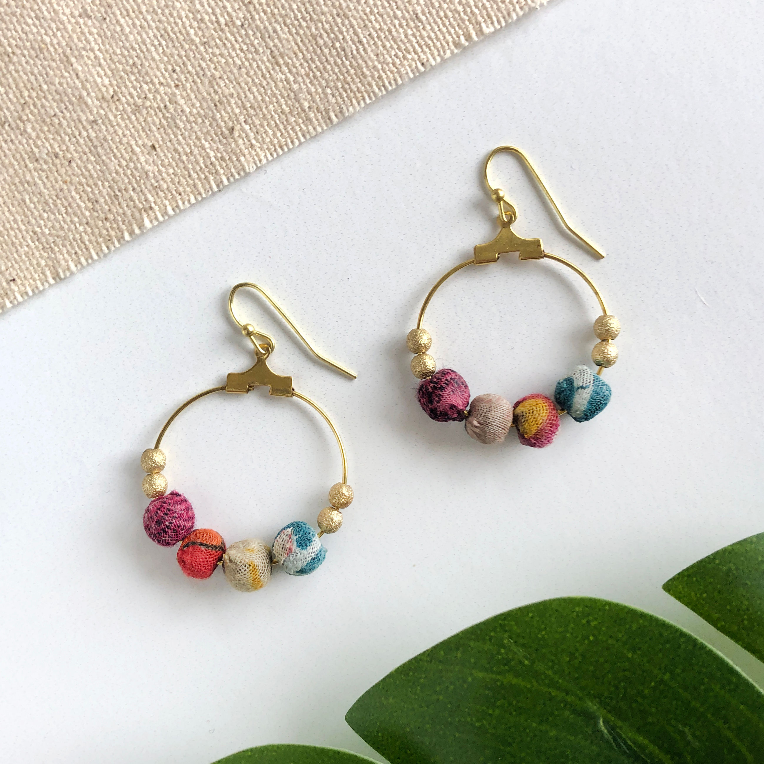 Kantha Petite Guilded Hoops