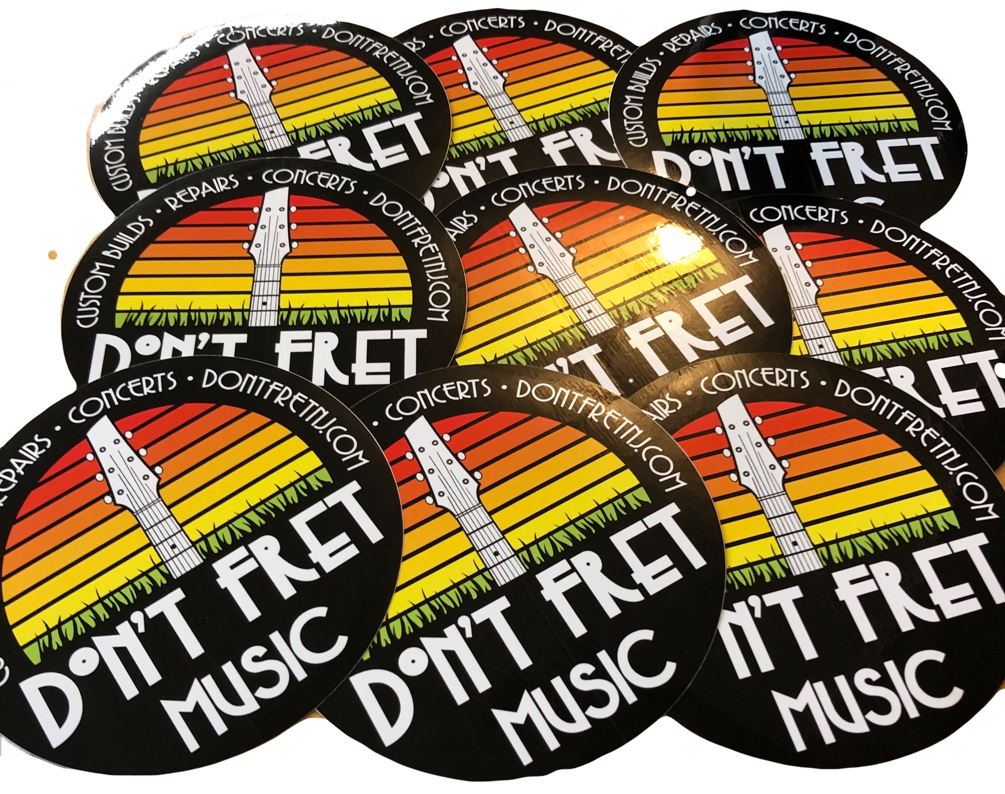 Five inch Don't Fret Music sticker