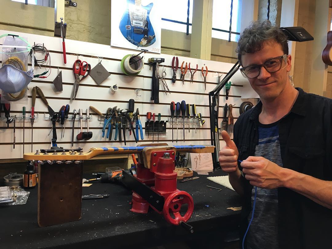 Daniel Hickman at his workbench