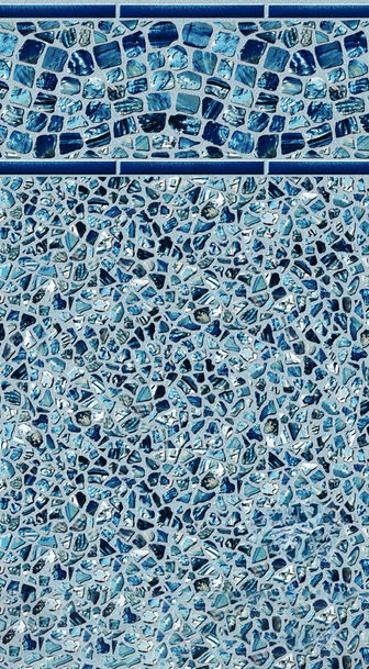 Ocean Wave Tile pool liner pattern showcasing a flowing, wave-themed tile border paired with the Ocean Pearl Print’s soft, pearl-toned blue design that creates a bright, shimmering look across the walls and floor.