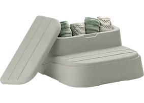 Sand molded spa step with removable lid designed for Freeflow® hot tubs.