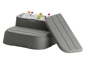 Taupe molded spa step with removable lid designed for Freeflow® hot tubs.