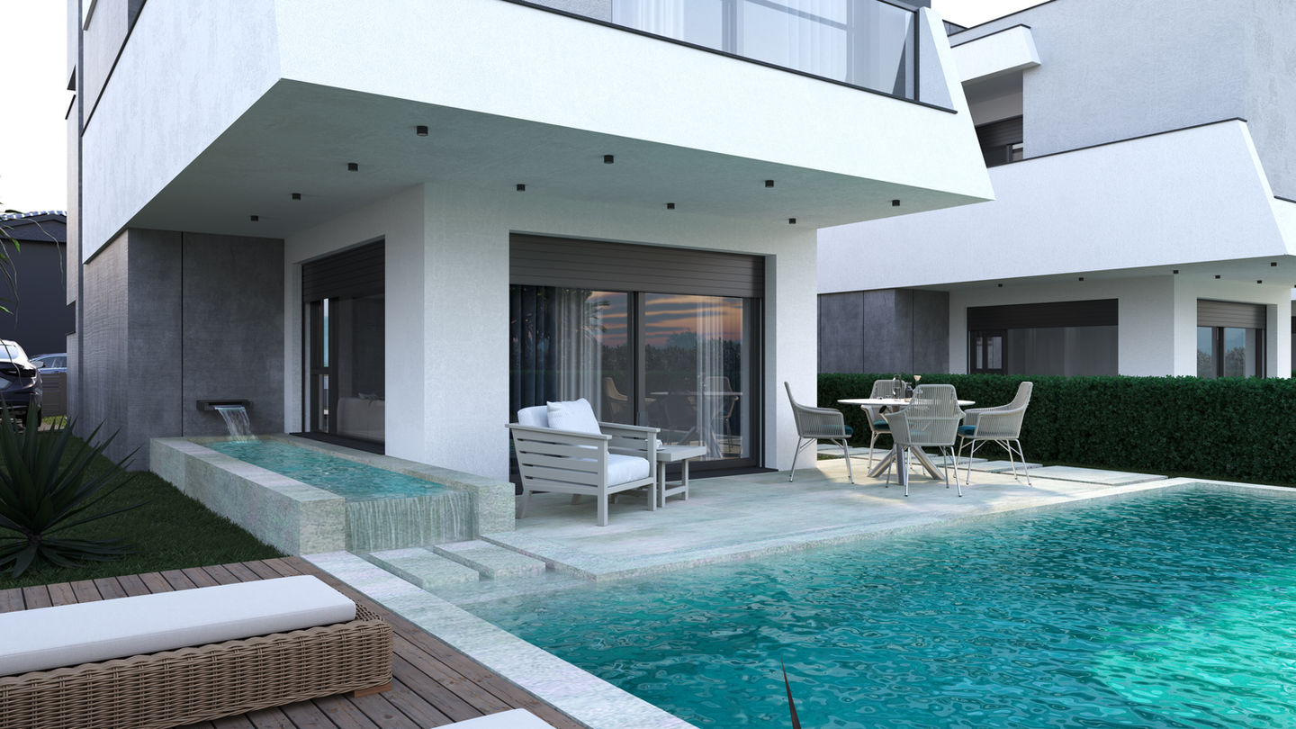 Modern villa havuzlu bahçe tasarımı