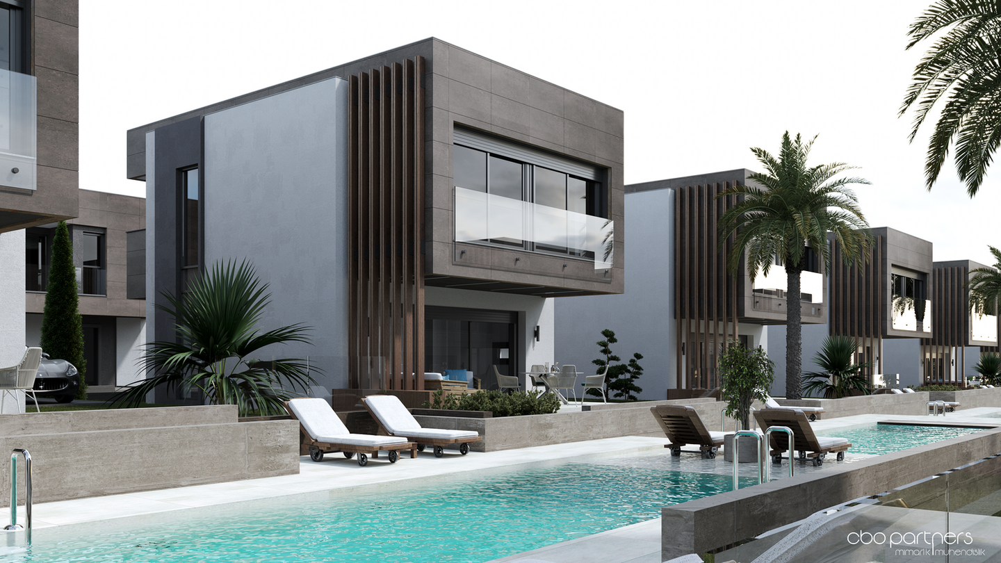 Modern villa havuz kenarı, şık tasarım
