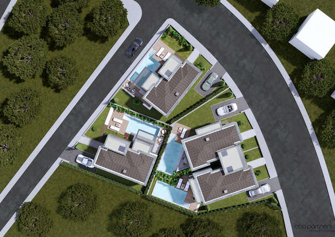 VİLLA ALKAN | PREMIUM havuzlu villaların kuşbakışı görünümü