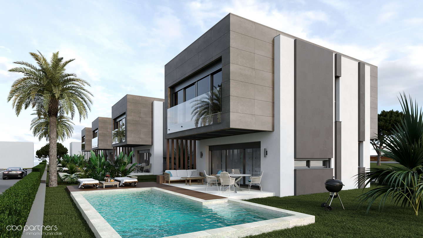 Modern villa havuzlu bahçe tasarımı