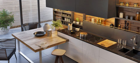 Modern kitchen design with sleek cabinetry and innovative storage solutions.