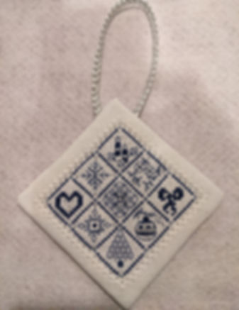 "Blue Christmas" Cross Stitched Ornament